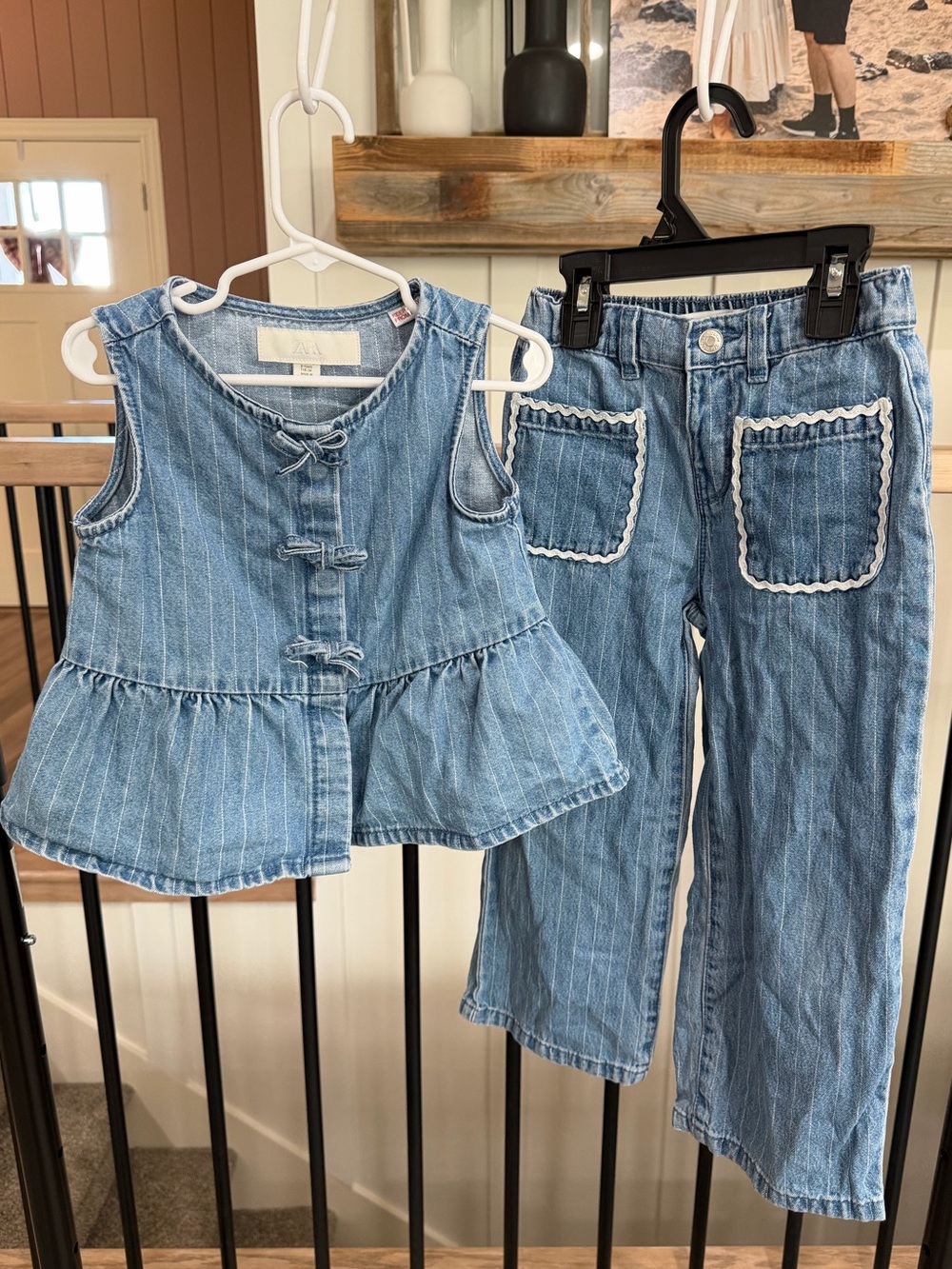 Zara Light Blue Striped Denim Top & Jeans Set